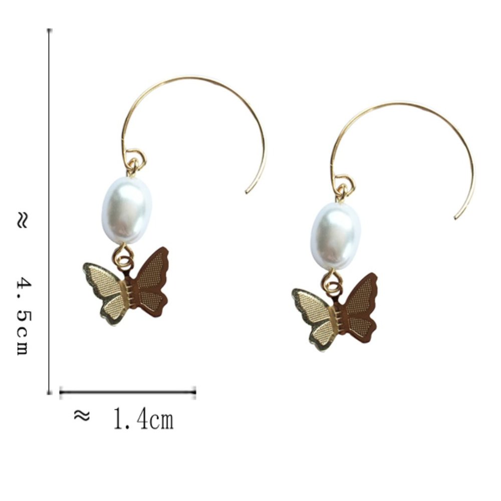 Butterfly Pearl Golden Hoop Earrings - Picture 9 of 12